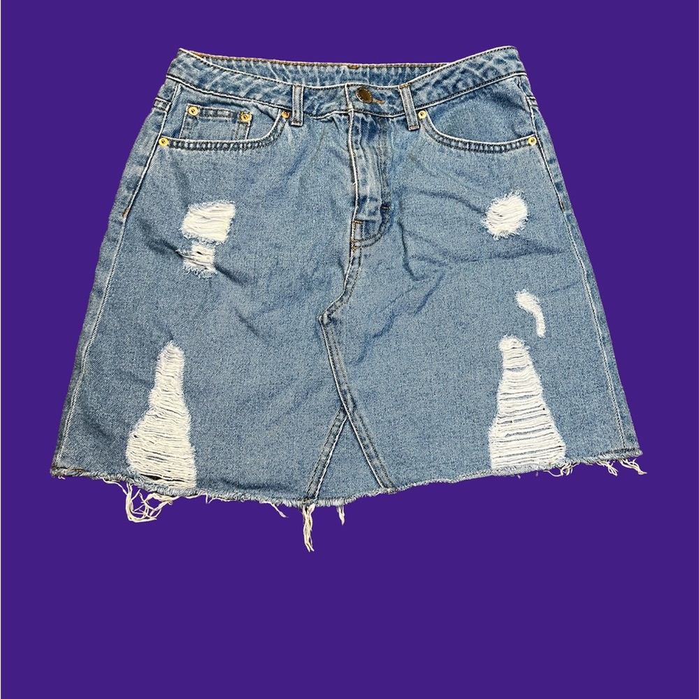 Distressed Denim Mini Skirt